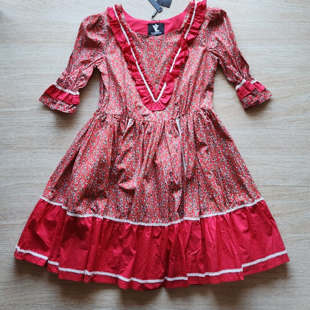 Von Lancelot Floral Ruffle Cosplay Festival Costume Dance Dress Red